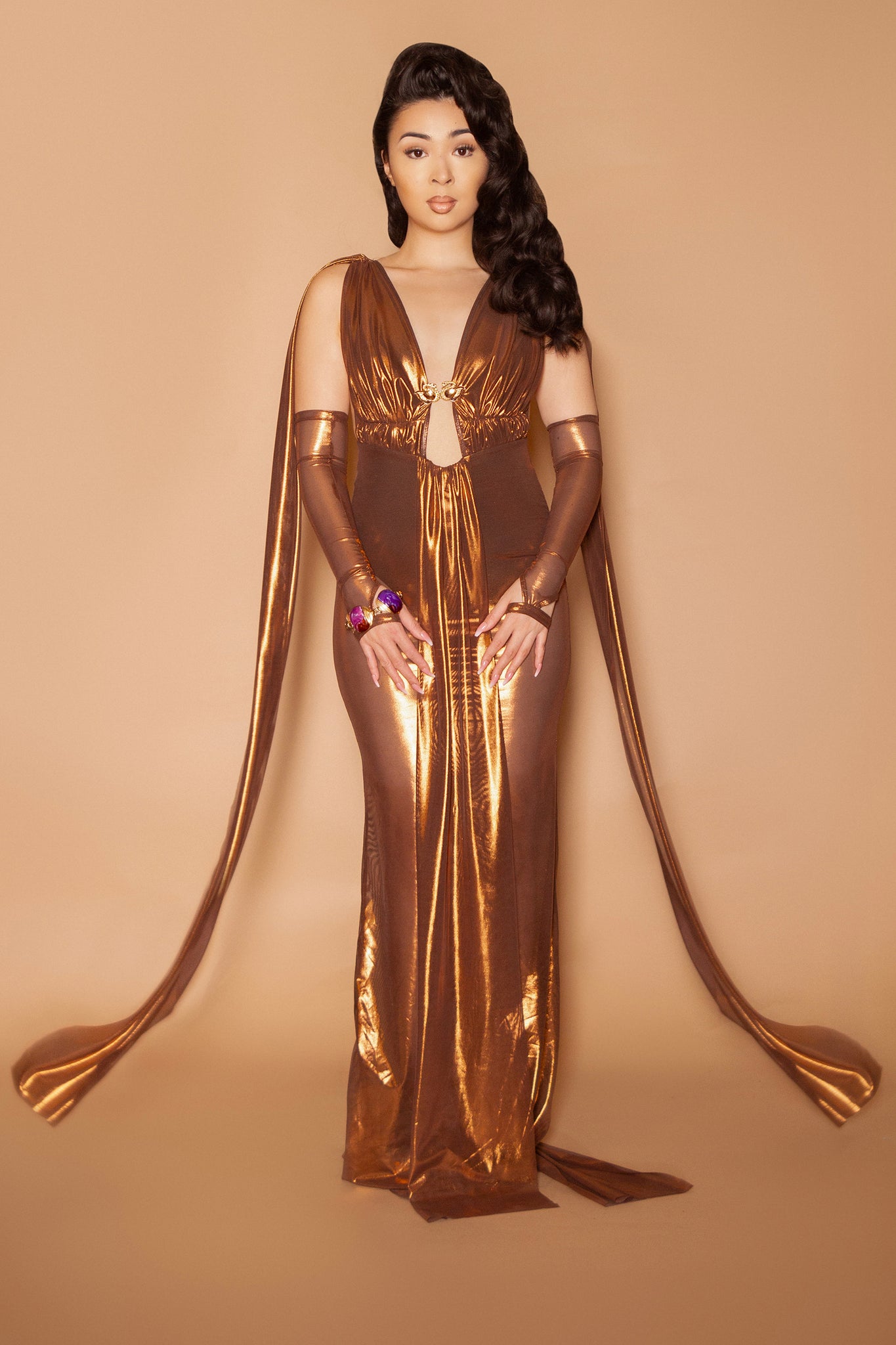 Lyra Swann Jeweled Mesh Gown