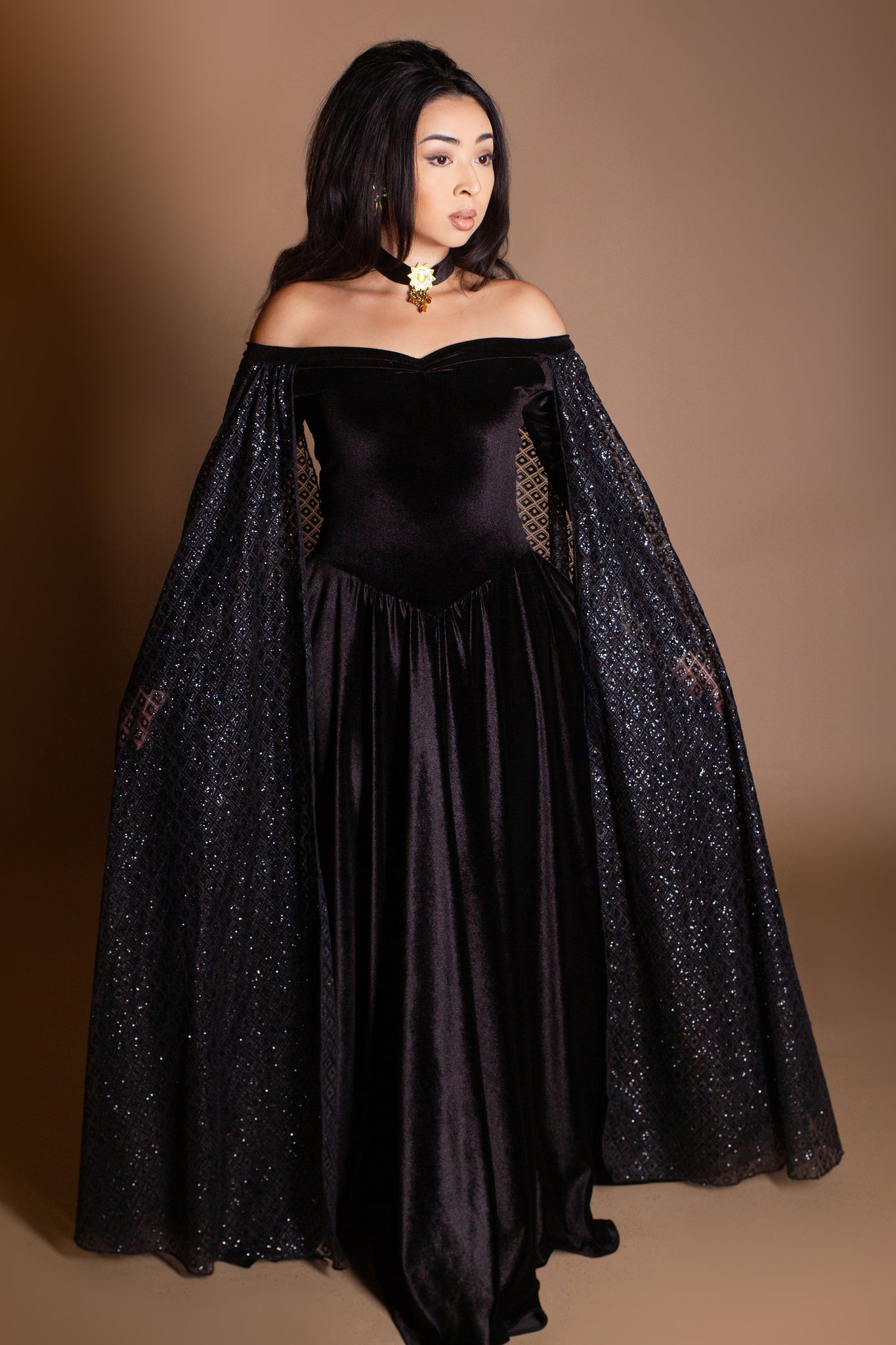 Althea Velvet Glitter Capelet Dress