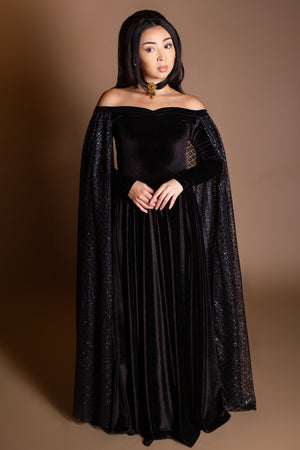 Althea Velvet Glitter Capelet Dress