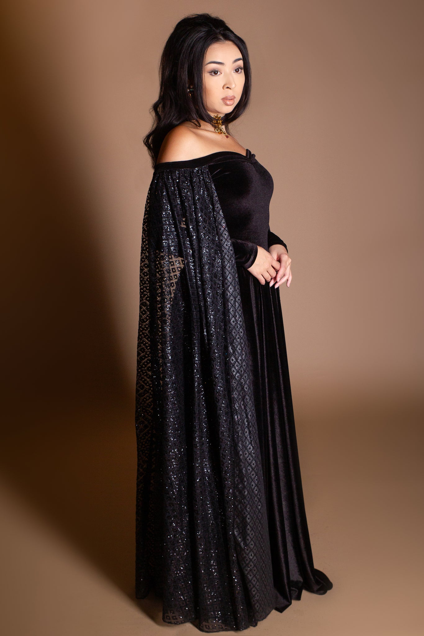 Althea Velvet Glitter Capelet Dress