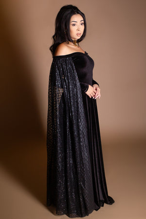 Althea Velvet Glitter Capelet Dress