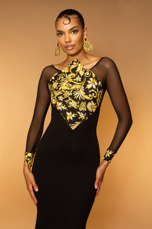 Ivana Golden Scrolls Gown