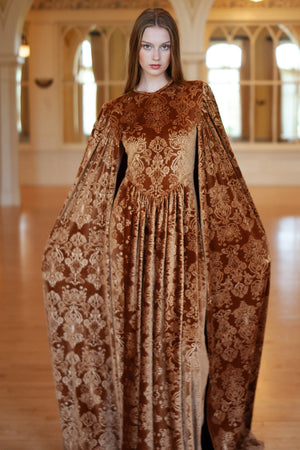 Arabella Embossed Bronze Velvet Gown