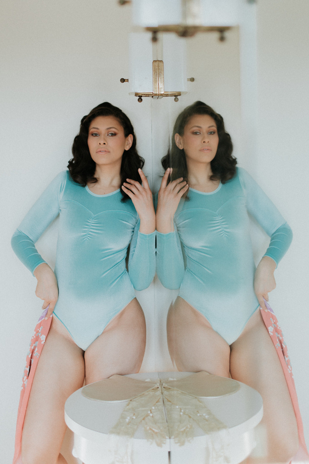 Loretta Pastel Aqua Velvet Bodysuit