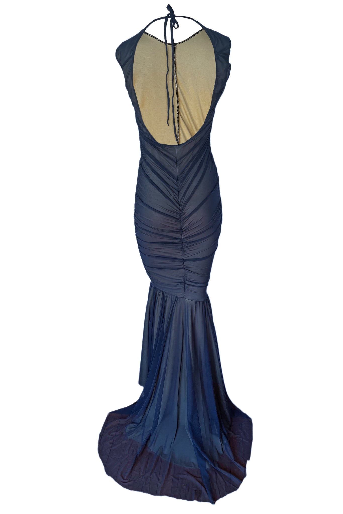 Nanette Navy Mesh Illusion Mermaid Gown