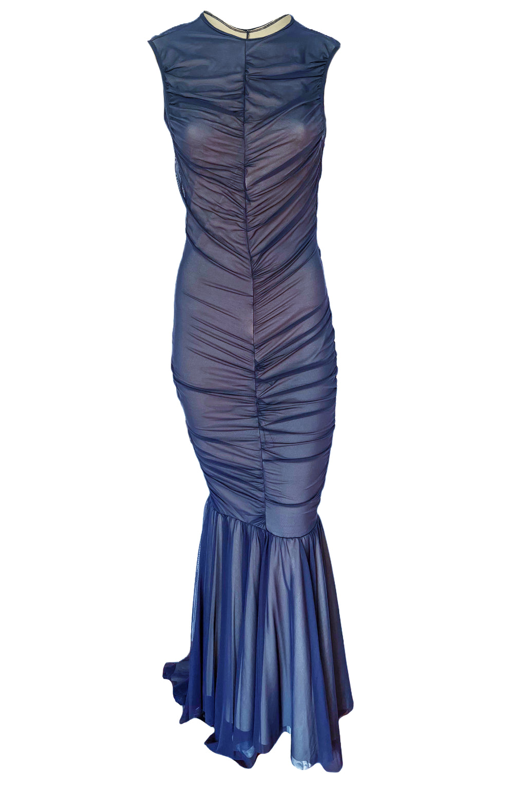 Nanette Navy Mesh Illusion Mermaid Gown