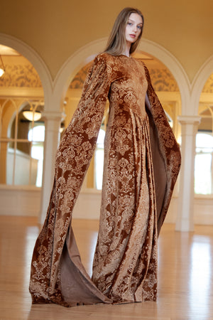 Arabella Embossed Bronze Velvet Gown