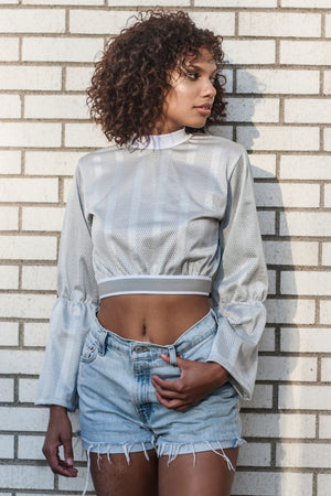 Astrid Silver Metallic Mesh Crop Top