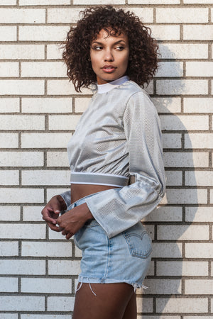 Astrid Silver Metallic Mesh Crop Top