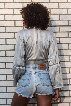 Astrid Silver Metallic Mesh Crop Top